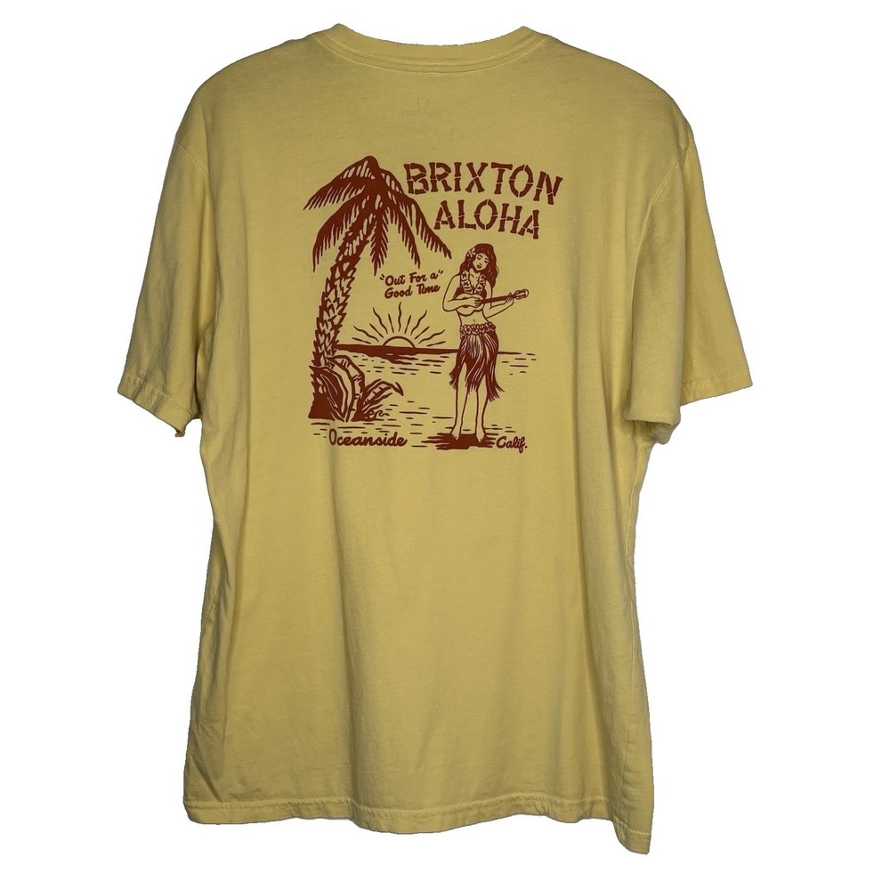 Brixton Good Time Aloha Straw Yellow Tee T-shirt Mens LG Short Sleeve Unisex